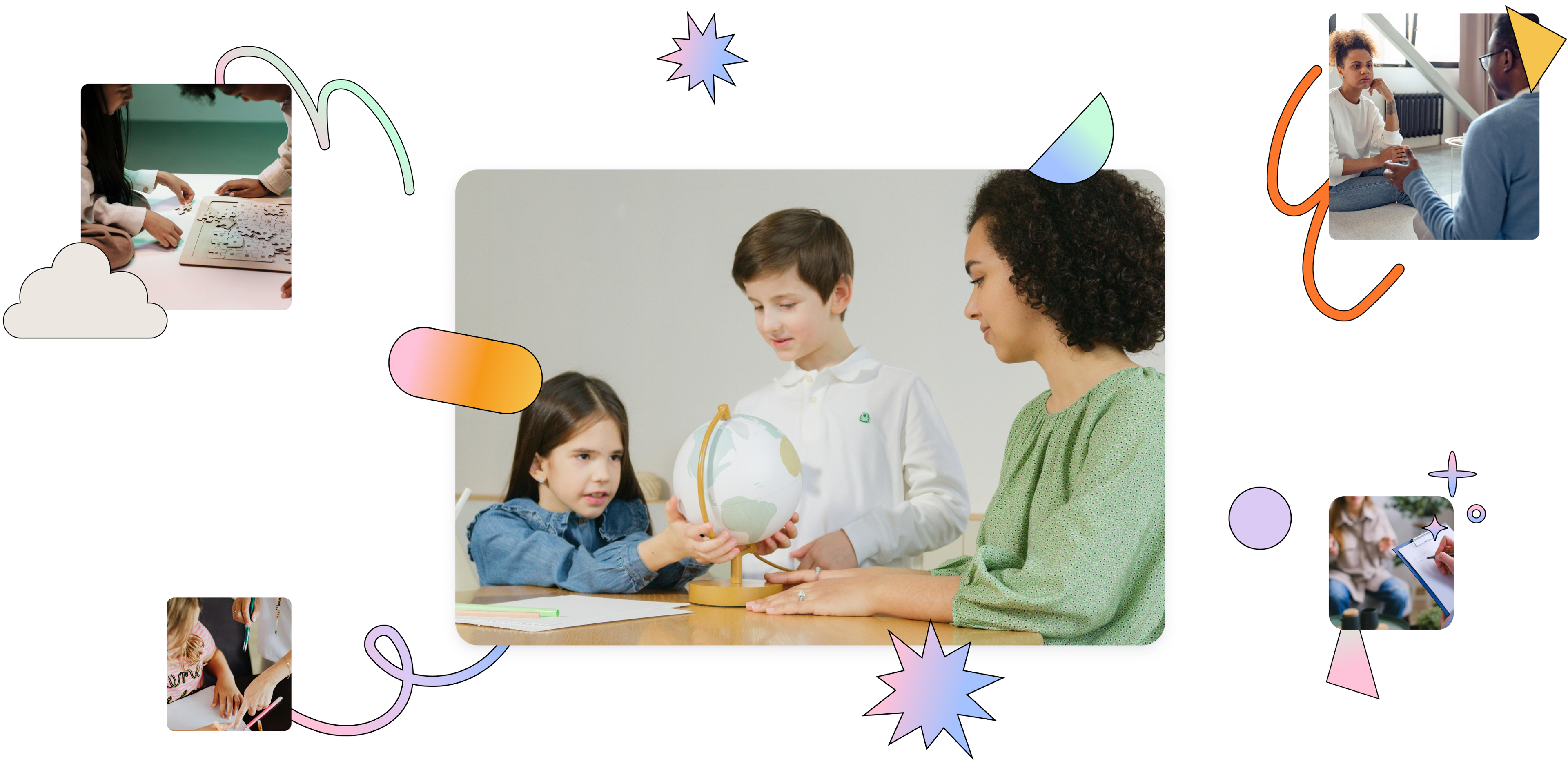 image about therapy content children and adults and some objects
